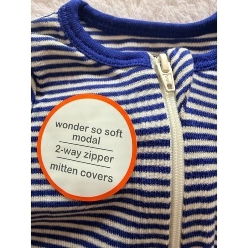 Wonder Nation Baby 2 Pack Sleep and Play Pajamas 3-6M Blue Smiley Stripe Modal - Picture 7 of 9